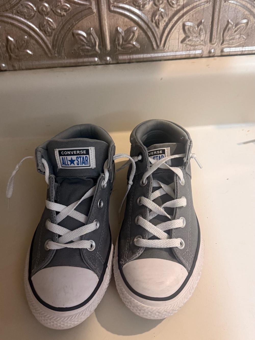 Skechers Kids Gray High-Top Sneakers with White Laces